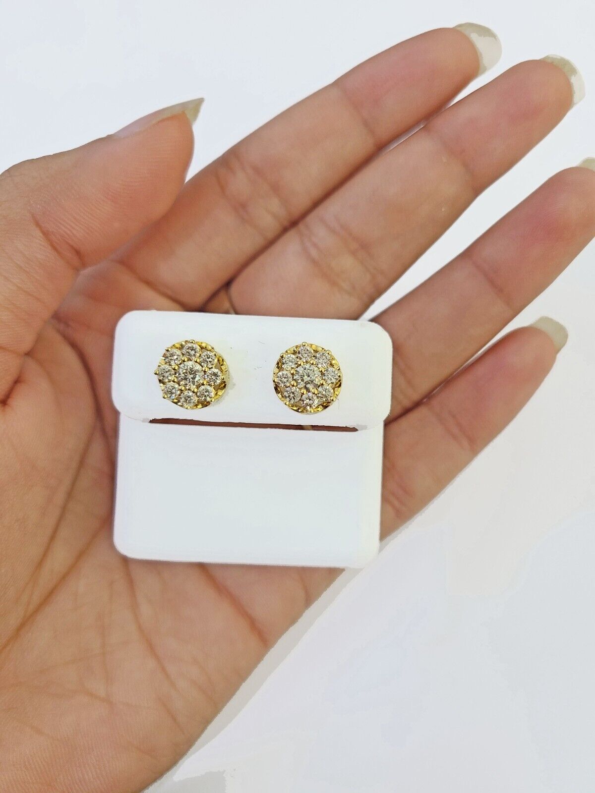 10k Yellow gold Flower Earrings with Real 0.96CT diamond screw - bag ,Women studs - GoldenlinQ